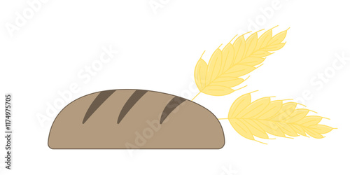 Rye Bread with Wheat Ears Vector Illustration