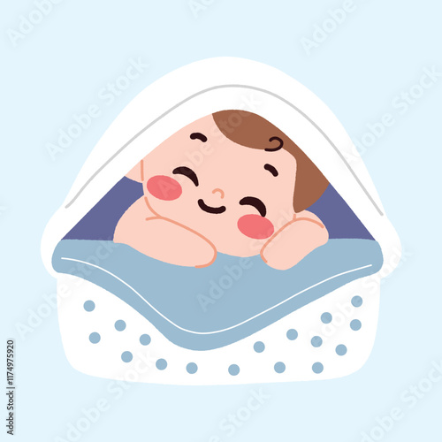 Adorable Baby Sleeping Peacefully Under Blanket in Crib Sweet Dreams Illustration