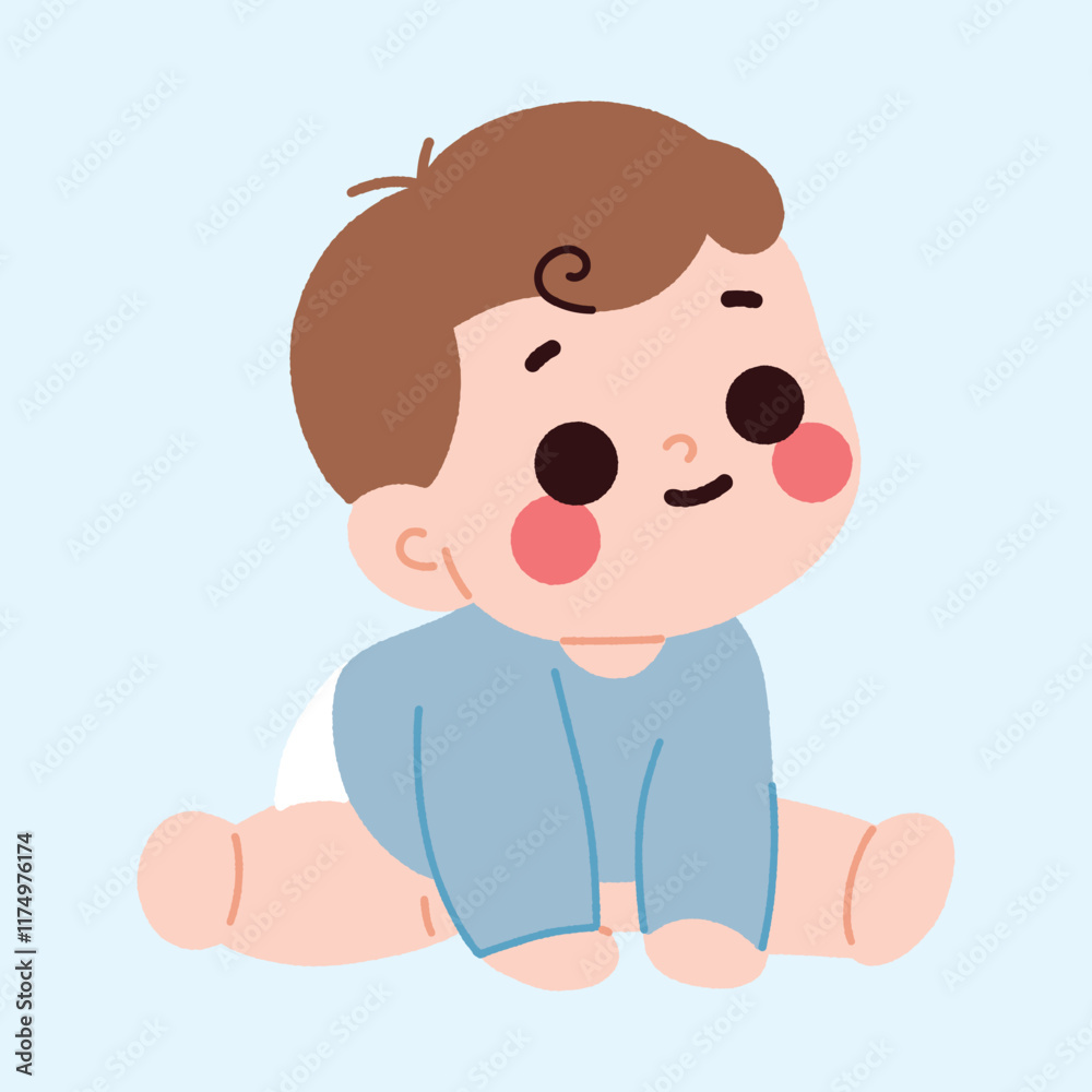 Adorable Baby Boy Crawling Cute Infant Toddler in Blue Onesie Happy Child Illustration Adorable Baby Boy Crawling Cute Infant Toddler in Blue Onesie Happy Child Illustration