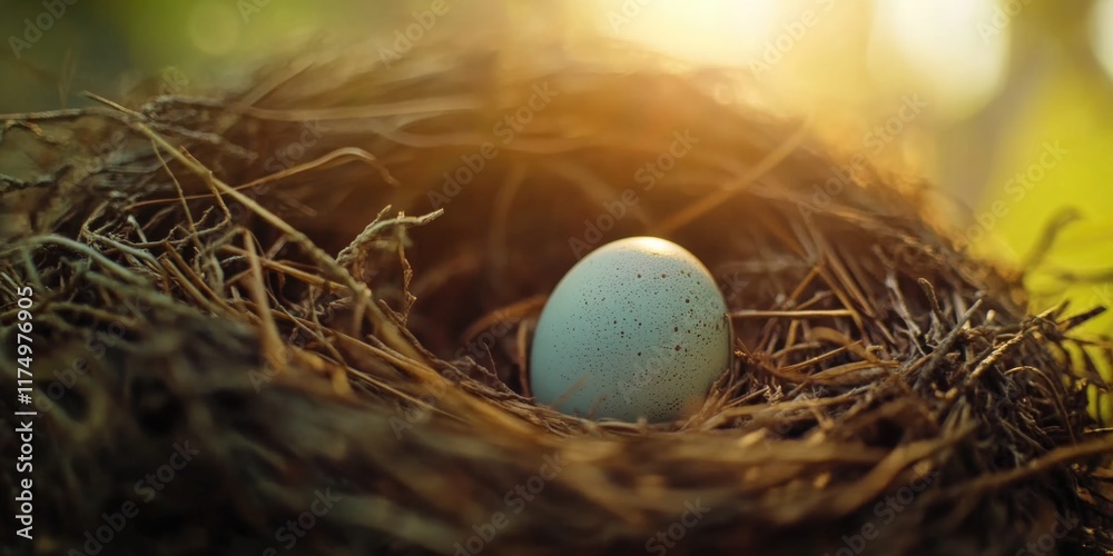 Obraz premium Bird's Nest with Blue Egg