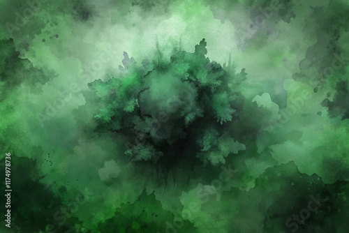 Abstract green watercolor background, soft textures, atmospheric design, nature-inspired art, calming visuals.