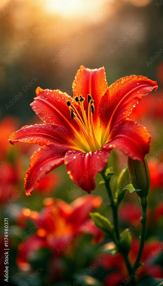 Red lily flower blossom in the mist and fog, vertical phone wallpaper background 4k Red lily flower blossom in the mist and fog, vertical phone wallpaper background 4k