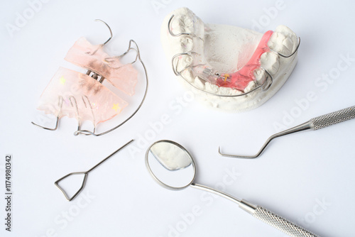 Dental braces, orthodontic bite treatment. Dental Plate for Children, Retainer for teeth correction. Tooth plates