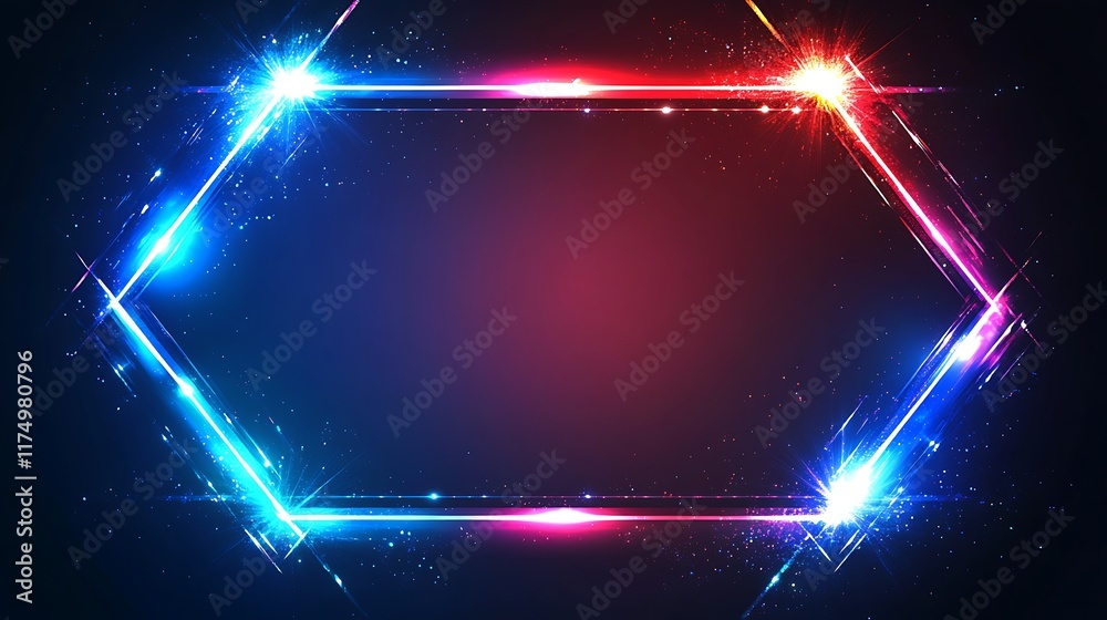 Obraz premium Bright Hexagonal Neon Light Frame Glowing Sparks