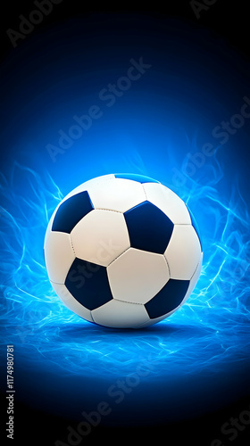 Blue Energy Soccer Ball 3D Illustration