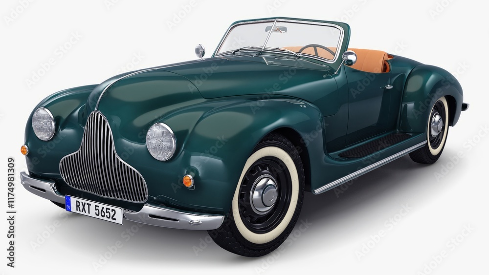 Fototapeta premium Classic green convertible car with orange interior details