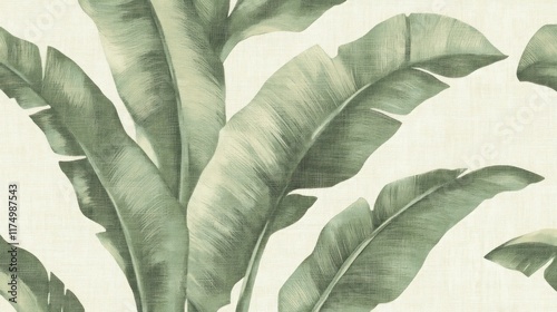 Watercolor banana leaf pattern on cream background.