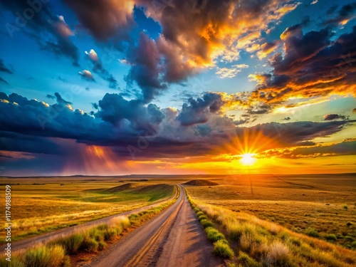 Oklahoma Panhandle Sunset, Dramatic Plains Landscape, Wild West, Rural America,  Vast Open Space