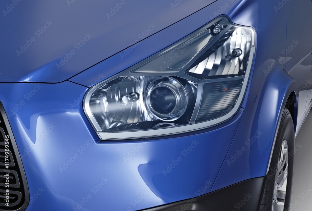 Close-up view of blue vehicle headlight with modern design Close-up view of blue vehicle headlight with modern design