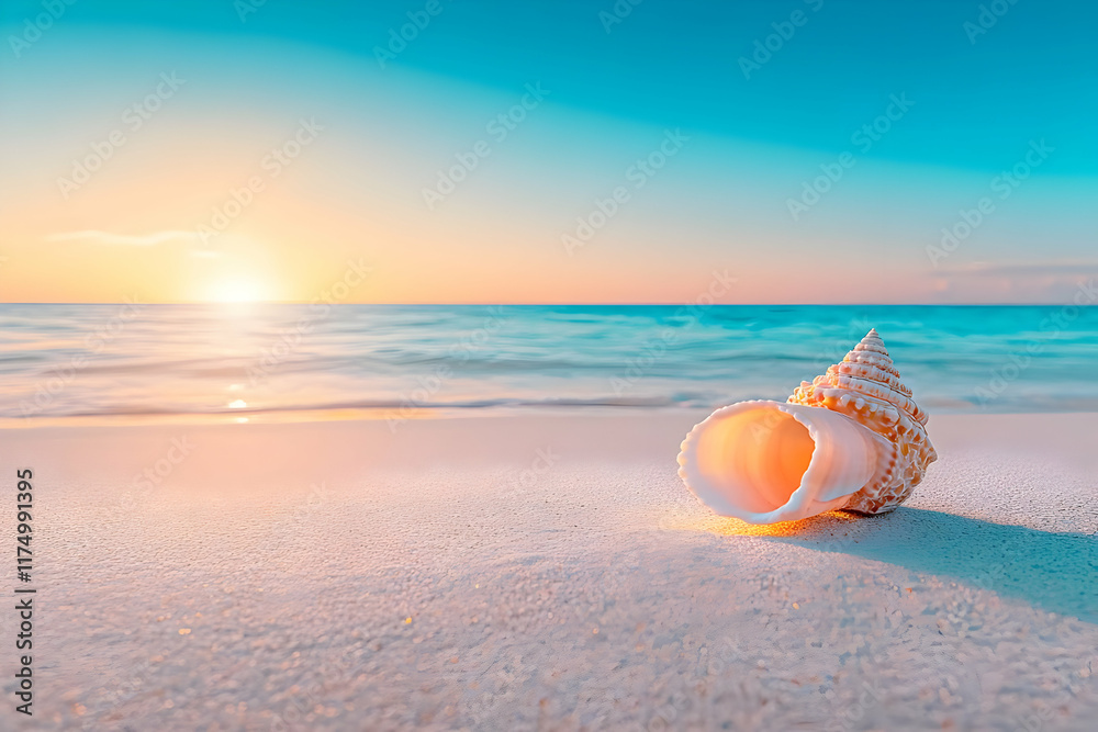 Obraz premium Seashell Sunset Beach Background Image