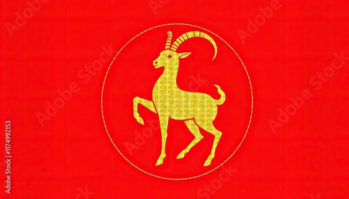 Gold gazelle emblem on red background
