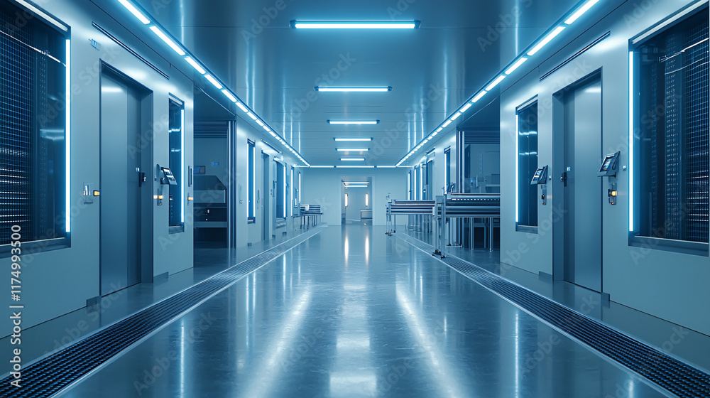 Fototapeta premium Cleanroom Corridor Modern Industrial Facility Interior (1)