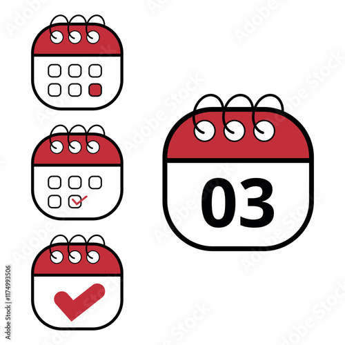 Collection of simple calendar icons in different formats and contexts. Flat calendar icon with specific day marked, day 03.