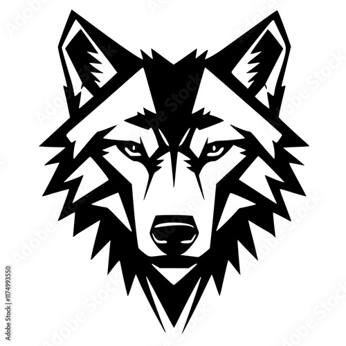 Bold Wolf Head Logo Vector on Minimalist White Background, High-Contrast Monochrome Design