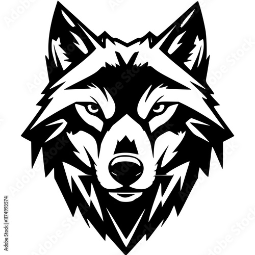Bold Wolf Head Logo Vector on Minimalist White Background, High-Contrast Monochrome Design