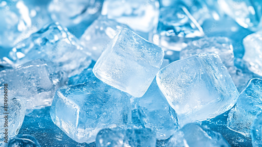 Closeup Blue crystals ice cubes as background, Ice for background