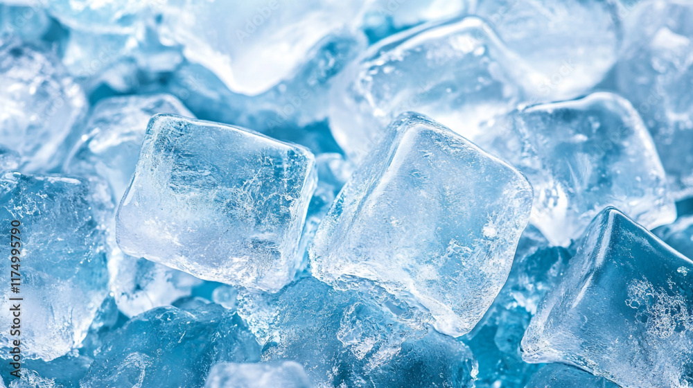 Obraz premium Close up ice cube background, winter blue ice cube texture background.