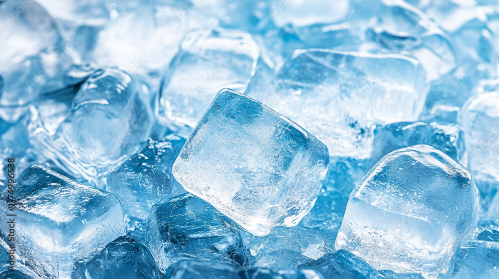 Ice cubes on blue Clear ice cubes scattered on a light blue background, perfect for cocktail, drink, Ice cubes on blue Clear ice cubes scattered on a light blue background, perfect for cocktail, drink,