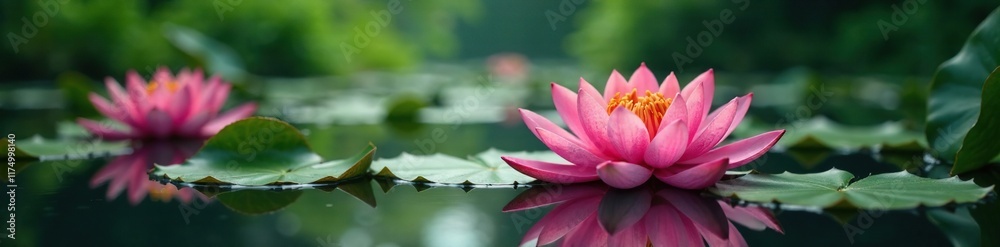 Water lily flowers blooming in a peaceful lake environment, serene, bloom, nature Water lily flowers blooming in a peaceful lake environment, serene, bloom, nature