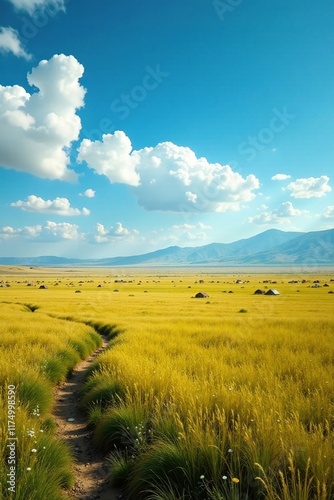 Wide-open steppes in the southernmost region of Asia, unbroken horizons, steppes, grasslands