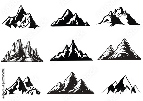 Mountain Silhouette Vector Illustration collection set