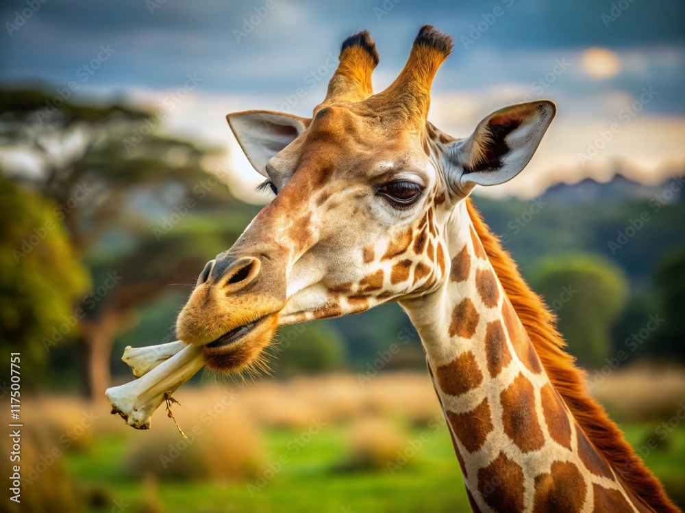 Obraz premium Giraffe Delight: Savoring a Tasty Bone in the African Savanna