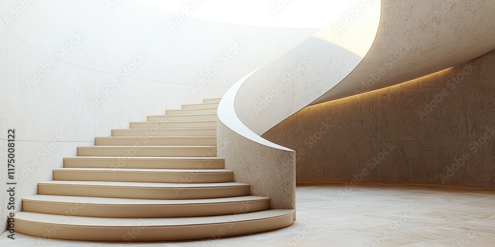 Naklejka premium Winding staircase with beige gradient accents and flow.