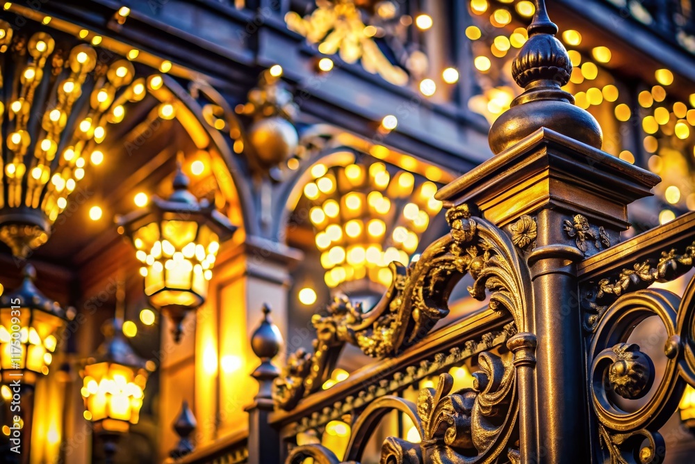 Obraz premium Glittering Vintage Gold & Black Lights Background: Elegant Festive Architectural Photography