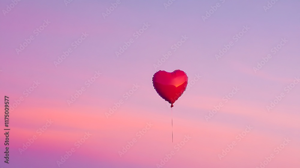 custom made wallpaper toronto digitalA solitary Valentine day heart balloon floating gently against a gradient sky of pink and purple hues