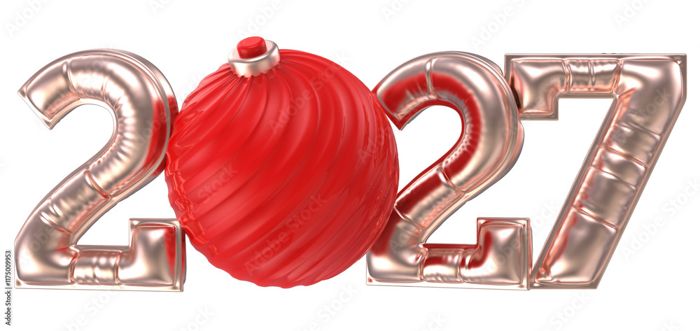 Number 2027 Copper With Ball Red 3D Redner Number 2027 Copper With Ball Red 3D Redner