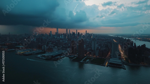 Severe thunderstorm in the big city.