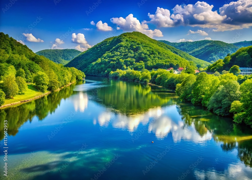 Obraz premium Panoramic Kanawha River, West Virginia: Scenic Landscape Photography