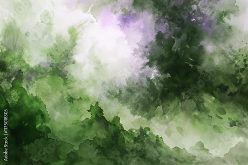 Abstract watercolor background, green hues, soft textures, nature-inspired design, artistic landscape, calming atmosphere.