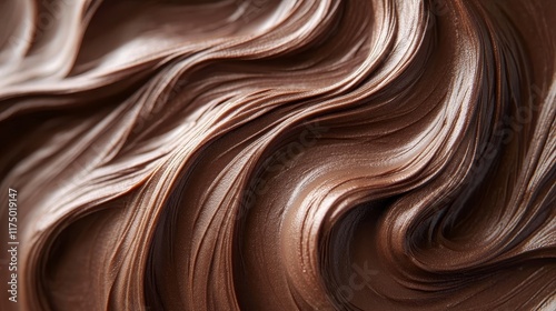 The rich swirling mocha mousse background seamlessly blends deep chocolate brown with soft coffee cream tones, creating a smooth, velvet like texture with glossy highlights photo