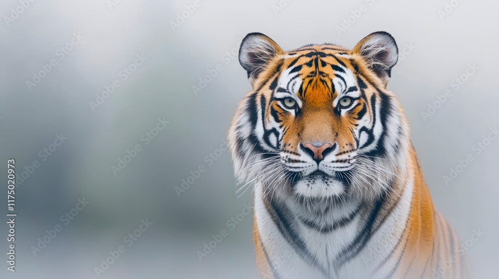 Fototapeta premium Majestic tiger staring intently natural habitat wildlife photography foggy environment close-up perspective nature conservation awareness