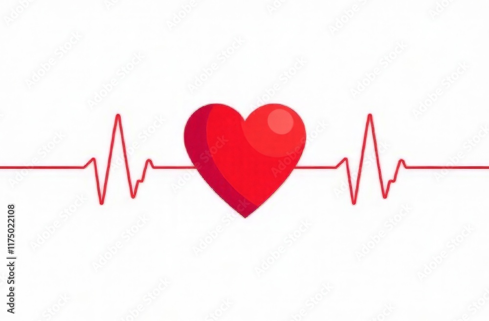 A scarlet heart with a cardiogram line, illustation, love heart symbol A scarlet heart with a cardiogram line, illustation, love heart symbol