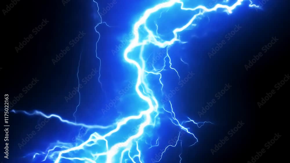 lightning bolt. Lightning flash bolt or thunderbolt. Blue lightning or magic power blast storm. Thunder and lightning on black background