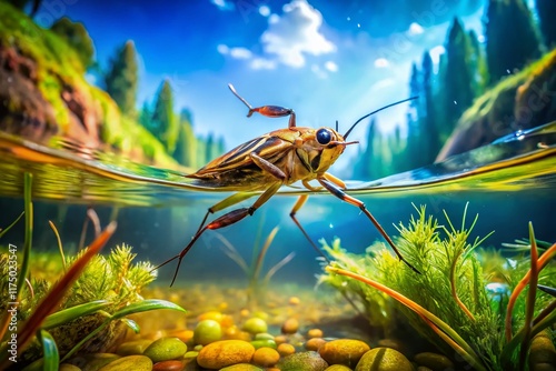 Panoramic Underwater View of a Backswimmer Bug in its Natural Habitat photo