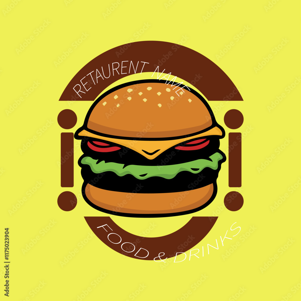 Burger factory logo. Hamburger restaurant emblem. Linear flat logo. Burger Logo Vector design template. Design element for logo, poster, card, banner, emblem Burger factory logo. Hamburger restaurant emblem. Linear flat logo. Burger Logo Vector design template. Design element for logo, poster, card, banner, emblem