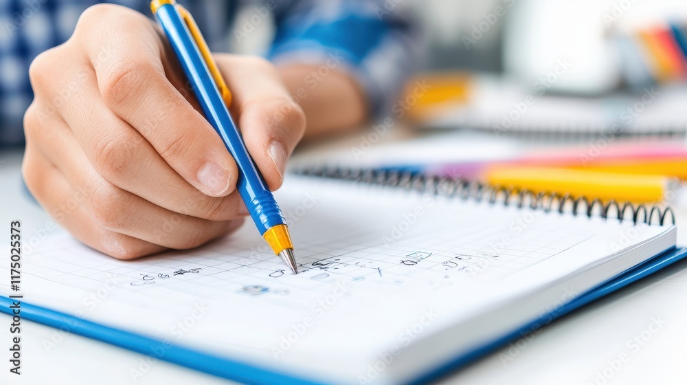 Focused Individual Writing Notes in a Notebook with Pencil Surrounded by Natural Light Creating an Inspiring and Productive Atmosphere for Learning Focused Individual Writing Notes in a Notebook with Pencil Surrounded by Natural Light Creating an Inspiring and Productive Atmosphere for Learning
