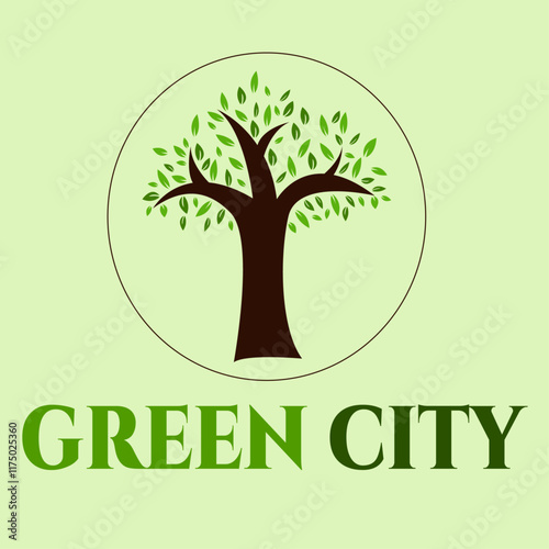 Green and healthy modern city with leaf logo design for business property building ecocity architect