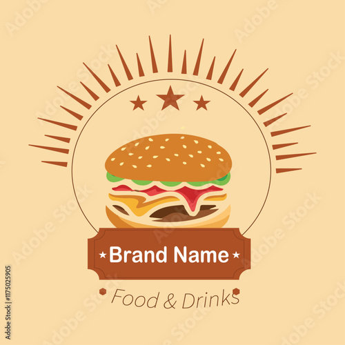 Burger factory logo. Hamburger restaurant emblem.  flat logo. Burger Logo Vector design template. 