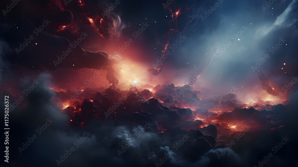 Naklejka premium Digital space with milky way and nebula abstract graphic poster 