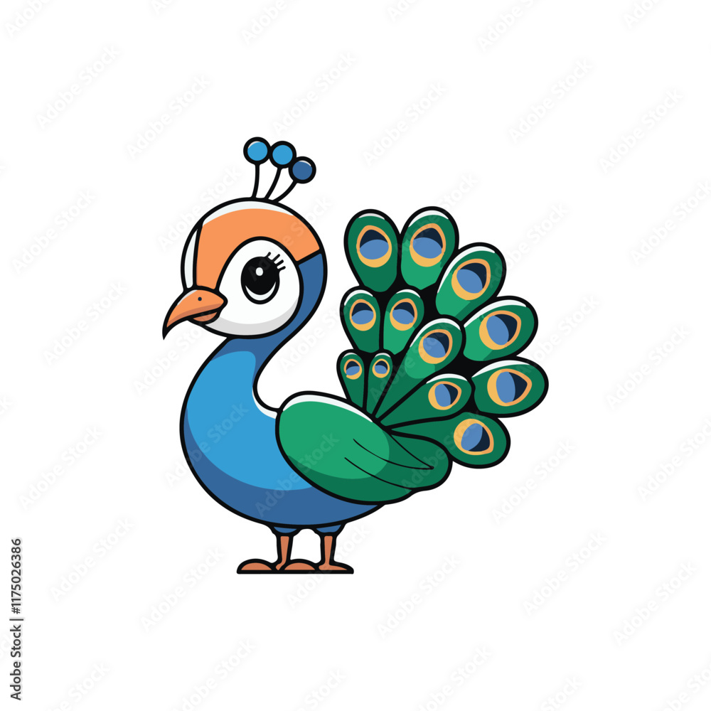 Cute cartoon Peacock sitting on a tree branch Cute cartoon Peacock sitting on a tree branch
