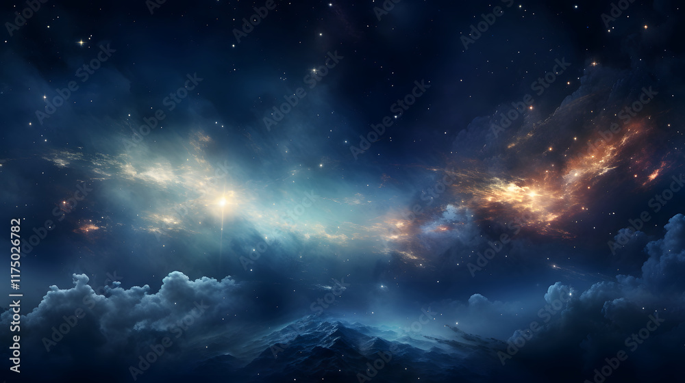 Fototapeta premium Digital space with milky way and nebula abstract graphic poster