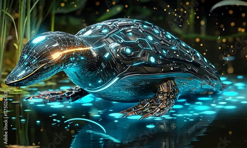 Cybernetic Platypus in Bio-luminescent Waters photo