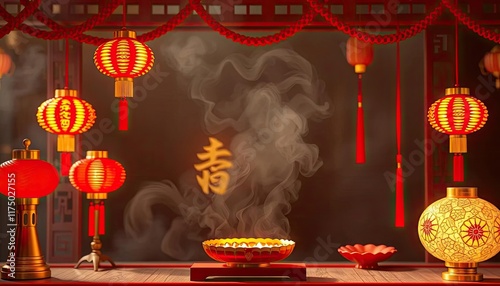 Chinese temple incense ceremony photo