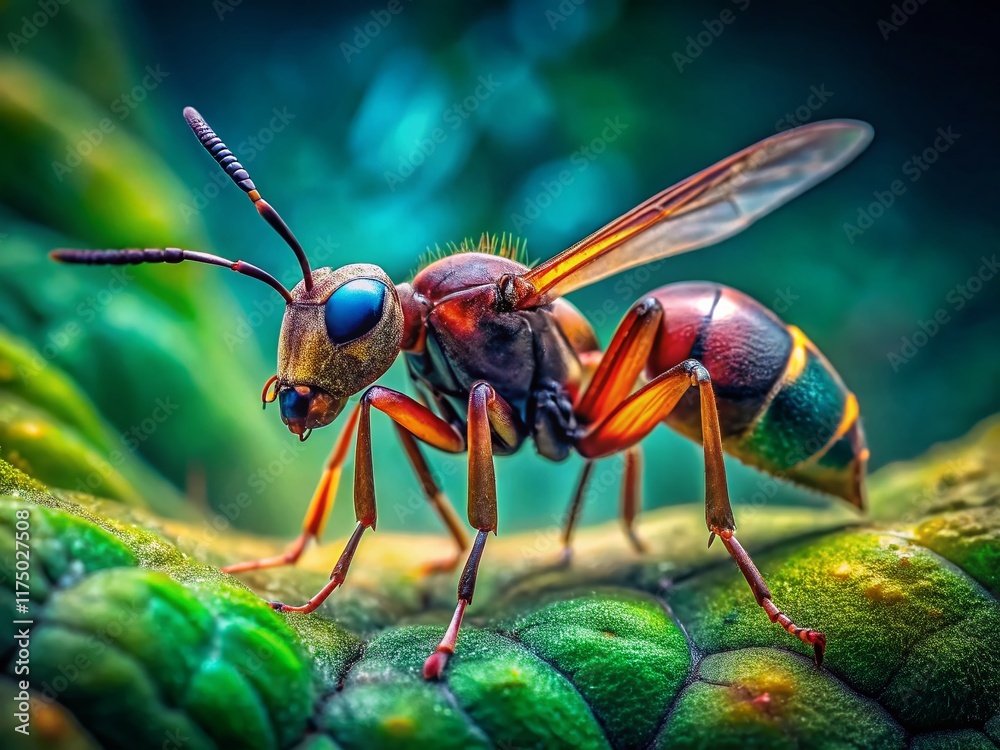 Fototapeta premium Panoramic View of a Tiny Flying Ant in Flight, Detailed Close-Up