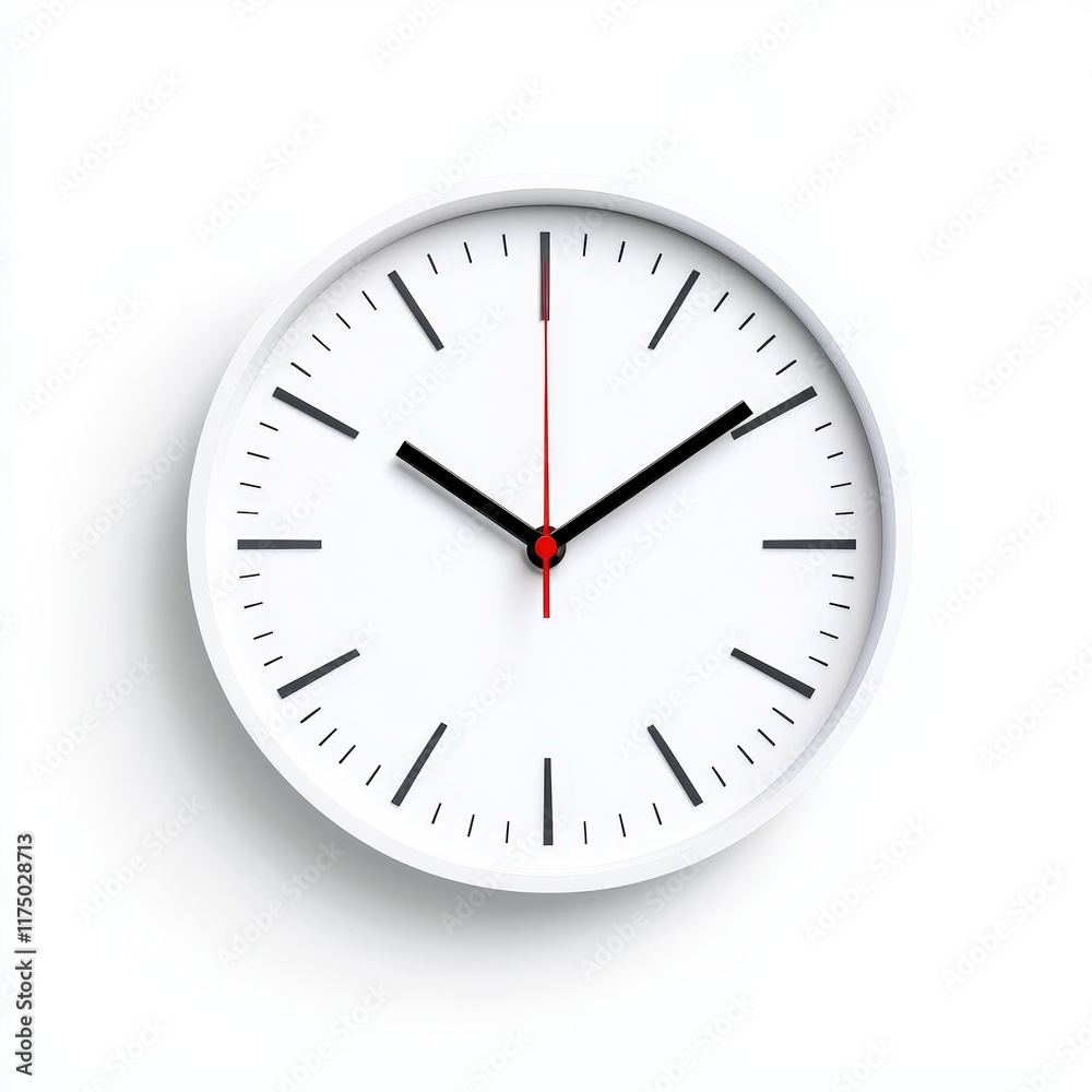 Modern Wall Clock with Striking Red Hands Against a Clean White Background Creating a Minimalist and Contemporary Home Decor Element Modern Wall Clock with Striking Red Hands Against a Clean White Background Creating a Minimalist and Contemporary Home Decor Element
