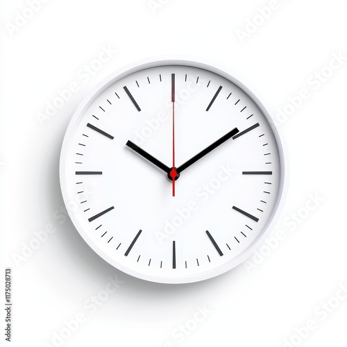 Modern Wall Clock with Striking Red Hands Against a Clean White Background Creating a Minimalist and Contemporary Home Decor Element photo